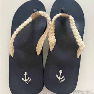 J. Crew Navy Sandals with Braided Cream Straps
